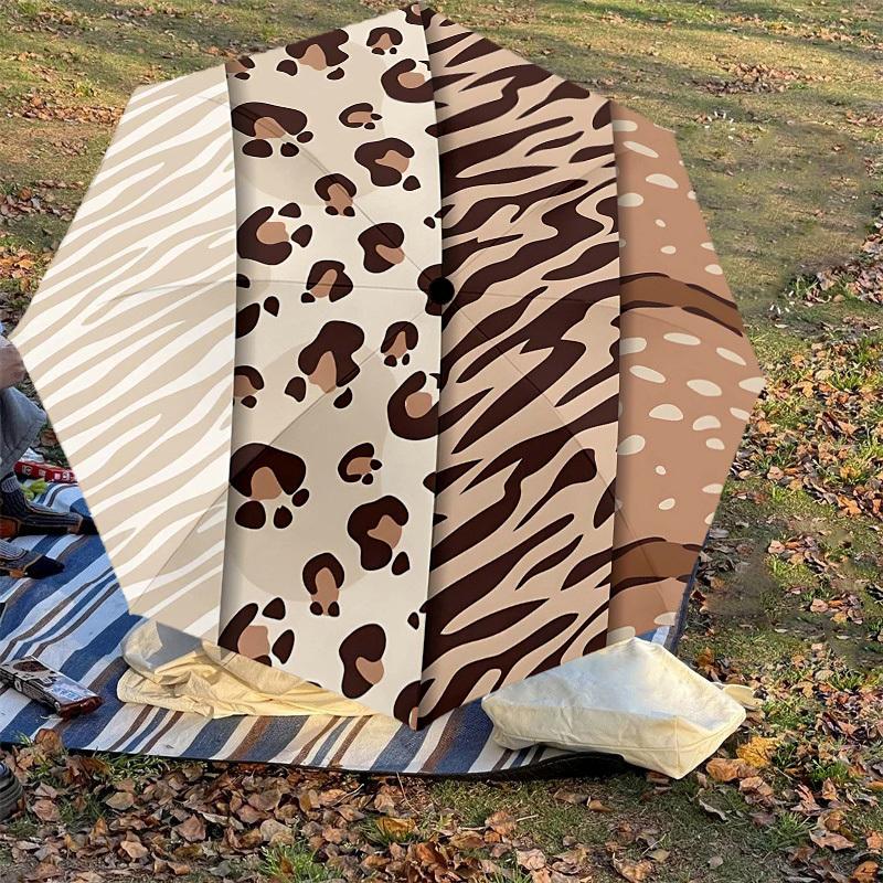 1PC Leopard Print Tiger Print Umbrella-8-Rib Reinforced, Automatic Open, Lightweight & Durable, Cute Fashion Accessory for Outdoor-T376