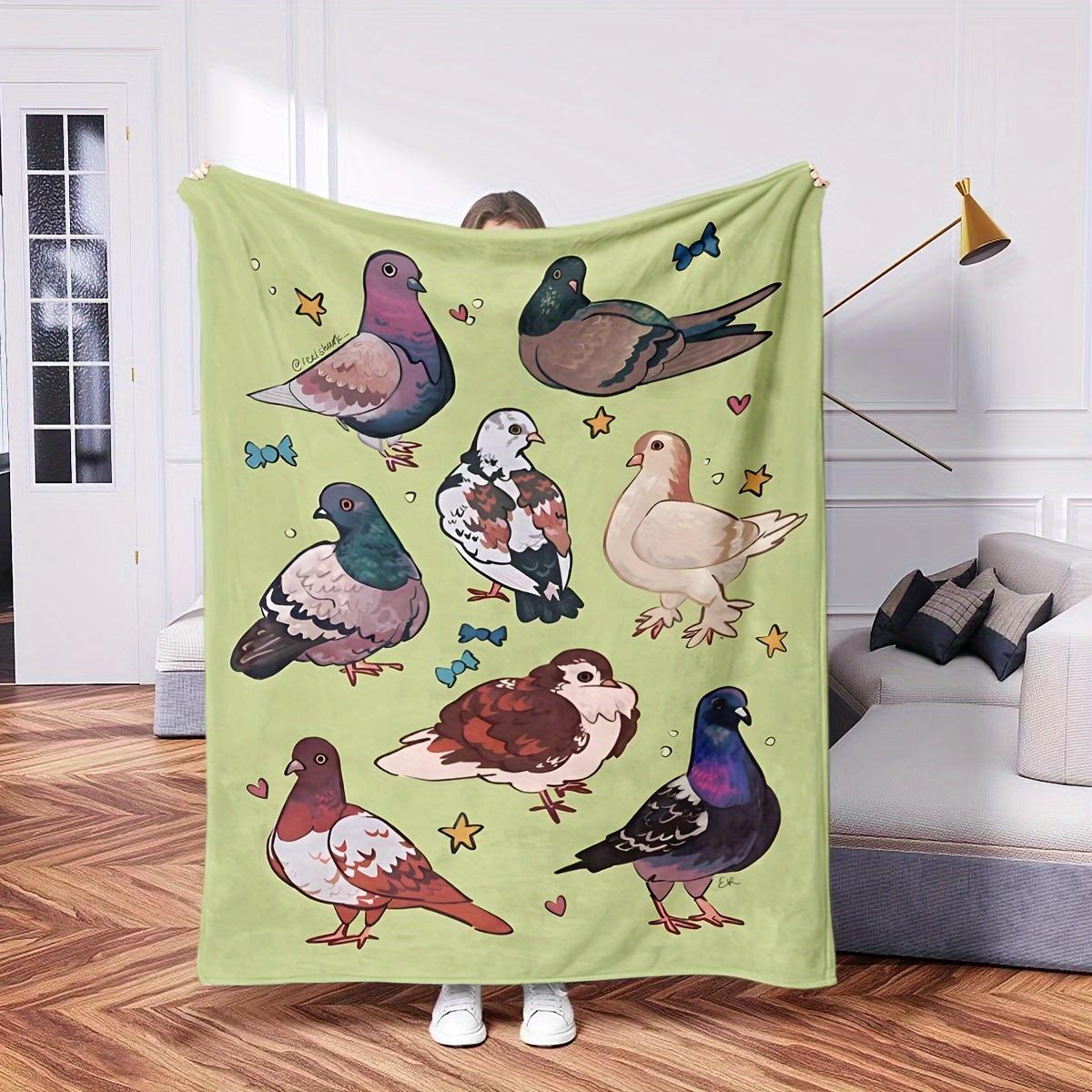 

1pc Cozy Pigeon Print Flannel Fleece Throw Blanket - Contemporary Style, All-Season, Lightweight, Soft-Touch, Digital Print, Geo 130x150cm