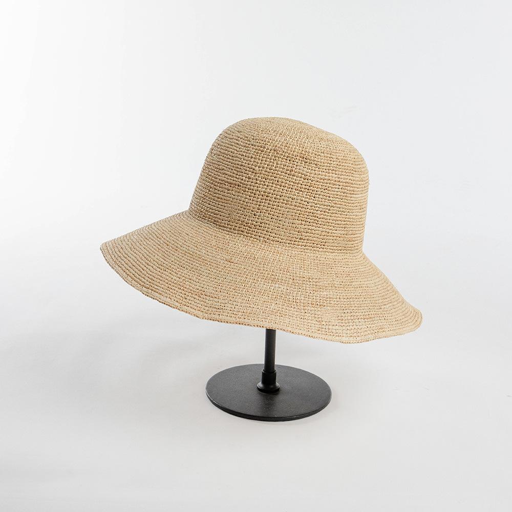 Spring and summer women's fashion casual fine crochet raffia big brim basin hat outdoor beach sunscreen sunshade foldable straw hat