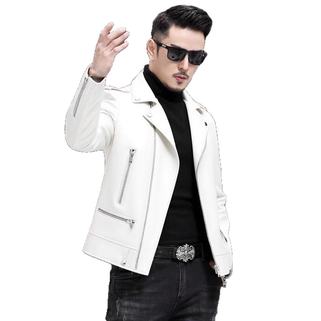 Spring and Autumn New Leather Jacket Locomotive Leather Jacket Men's Slim Fit Handsome Youth Men's Jacket Trend