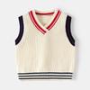 Children's Pullover Sweater for Spring and Autumn, Boys' Pure Cotton Sleeveless Vest, Baby Boy's V-Neck Knitted Vest