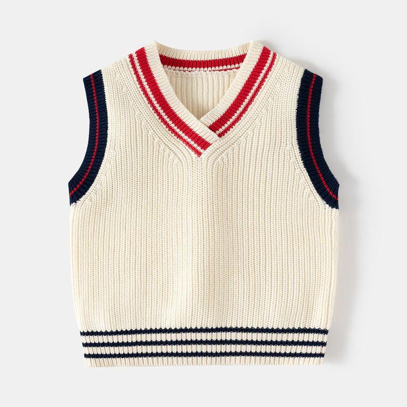 Children's Pullover Sweater for Spring and Autumn, Boys' Pure Cotton Sleeveless Vest, Baby Boy's V-Neck Knitted Vest
