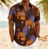 Hawaiian Short-Sleeve Shirt with Tiger & Tropical Print, Great for Beach Wear.