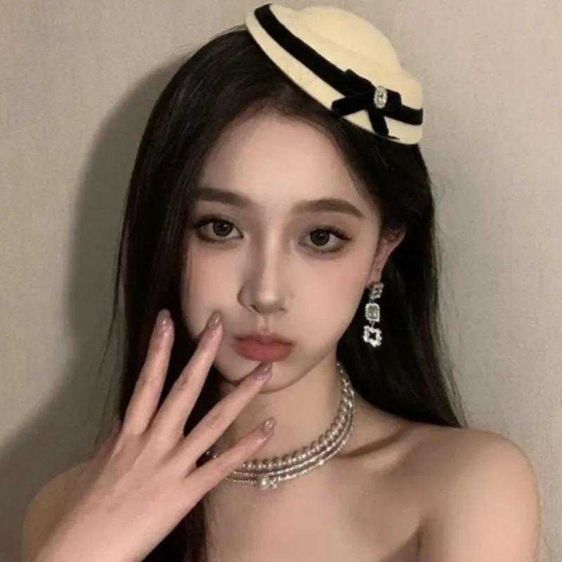 2026 New Bow Top Hat Hair Clip Sailor Hat Headpiece French British Style Girl JK Dome Beret Headpiece Hair Clip