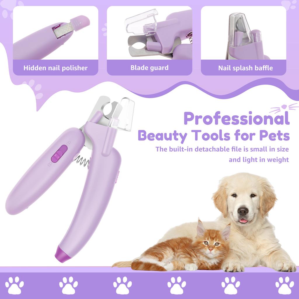 Pet Nail Clipping Tool Plastic Cat Dog Nail Clipper with LED Lights Dog Nail File Tool Professional Pet Grooming Products