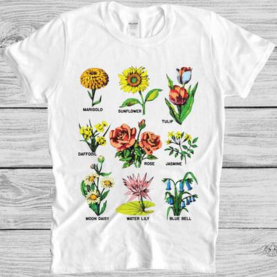 British Wild Flowers Rose Daffodil Sunflower Marigold Jasmine Tee T Shirt M1070