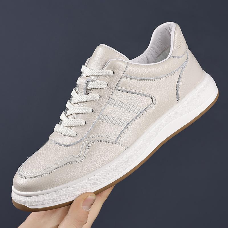 2025 new first-layer cowhide men's leather shoes genuine leather casual shoes fashion white shoes men's board shoes men's shoes