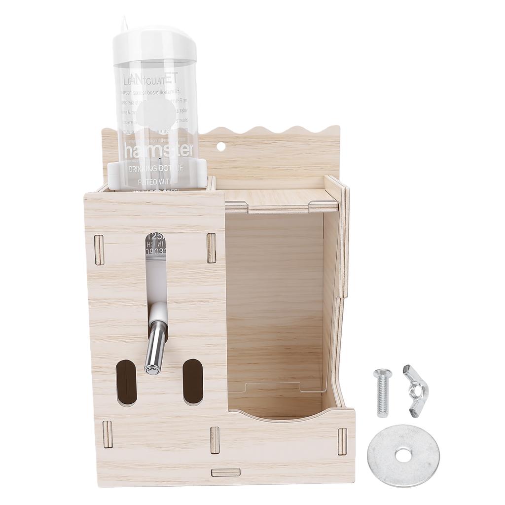 2 in 1 Hamster Hanging Water Bottle Wooden Pet Automatic Water Dispenser for Gerbil Hedgehog