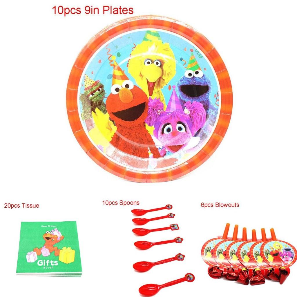 Feestartikelen voor een verjaardag met Sesamstraat-thema voor kinderen