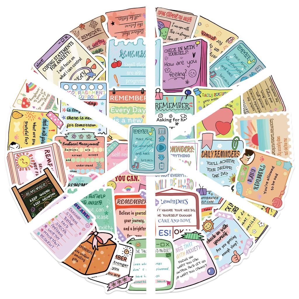 54 Pieces of Mental Health Sticky Notes PVC Stickers for Waterproof Luggage, Skateboard and Car Stickers