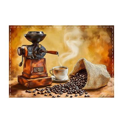 4er-Set Vintage Künstlerische Leinen-Platzsets Ölgemälde Kaffeemühle Tassenmuster Tischsets Waschbare Küchen-Essplatzsets