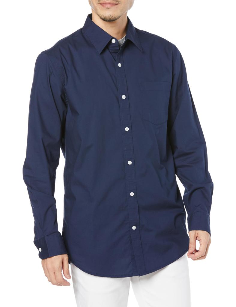Amazon Essentials Men's Navy Long Sleeve Regular Fit Casual Poplin Shirt, Size M