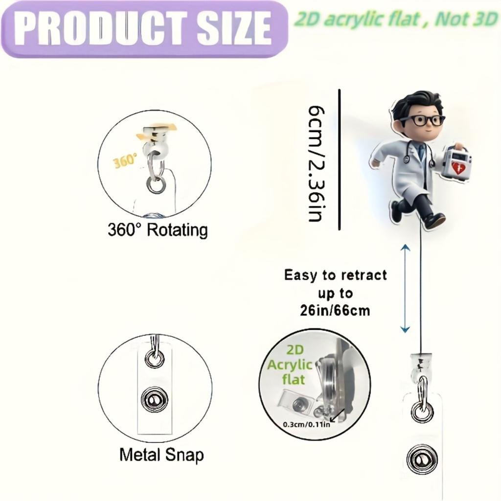 2D Flat Acrylic Emergency Doctor Retractable Badge Reel, Medical Symbol ID Holder, Gift For Nurse Doctor Student Teacher Medical Office Staff
