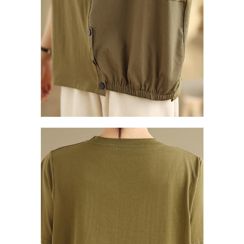 DIMANAF 2025 New Summer Plus Size T-Shirt Women Short Sleeve Buttons Vintage Loose Tops Tees Maxi