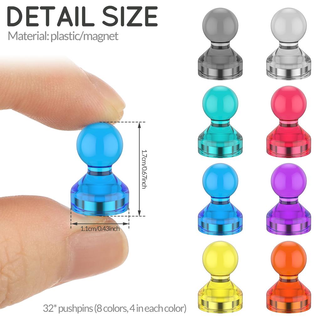 32Pcs Strong Neodymium Fridge Magnet Mini Magnet Pushpin Thumbtack Whiteboard Refrigerator Sticker Office Magnetic Cone Push Pin