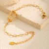Women's Gold Clavicle Chain Necklace with Zirconia Oval Pendant and Stainless Steel Square Links