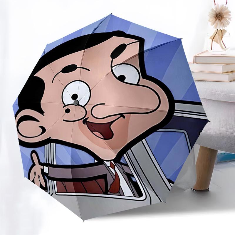 Ombrello da Viaggio a Tema Mr. Bean - 8 Stecche, Apertura e Chiusura Automatica, Design Pieghevole Portatile, Ombrello Compatto ed Elegante Adatto per Esterni