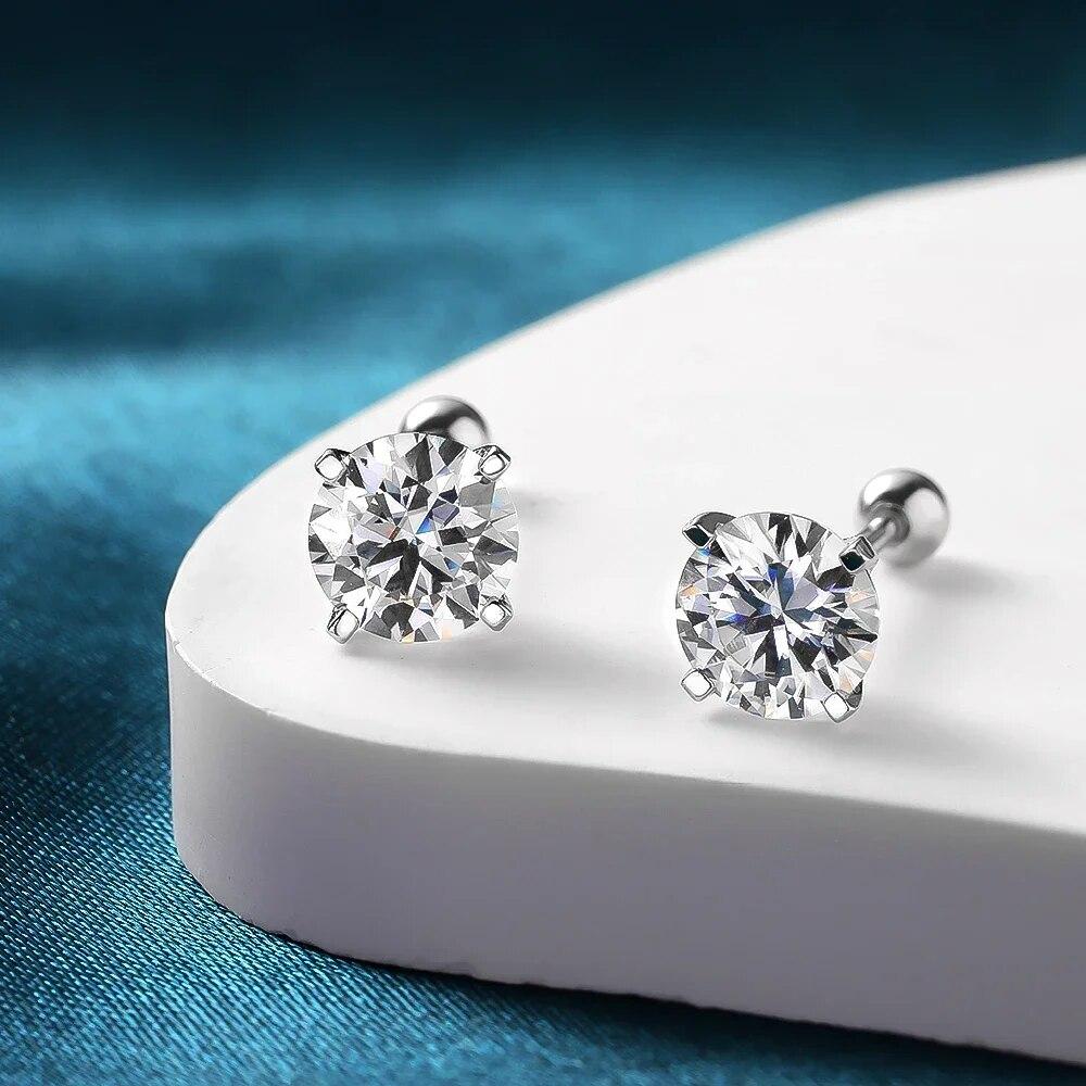 Orecchini A Perno In Moissanite Argento 925 Placcato Oro Bianco, Gioielli Uomo Donna Ipoallergenici