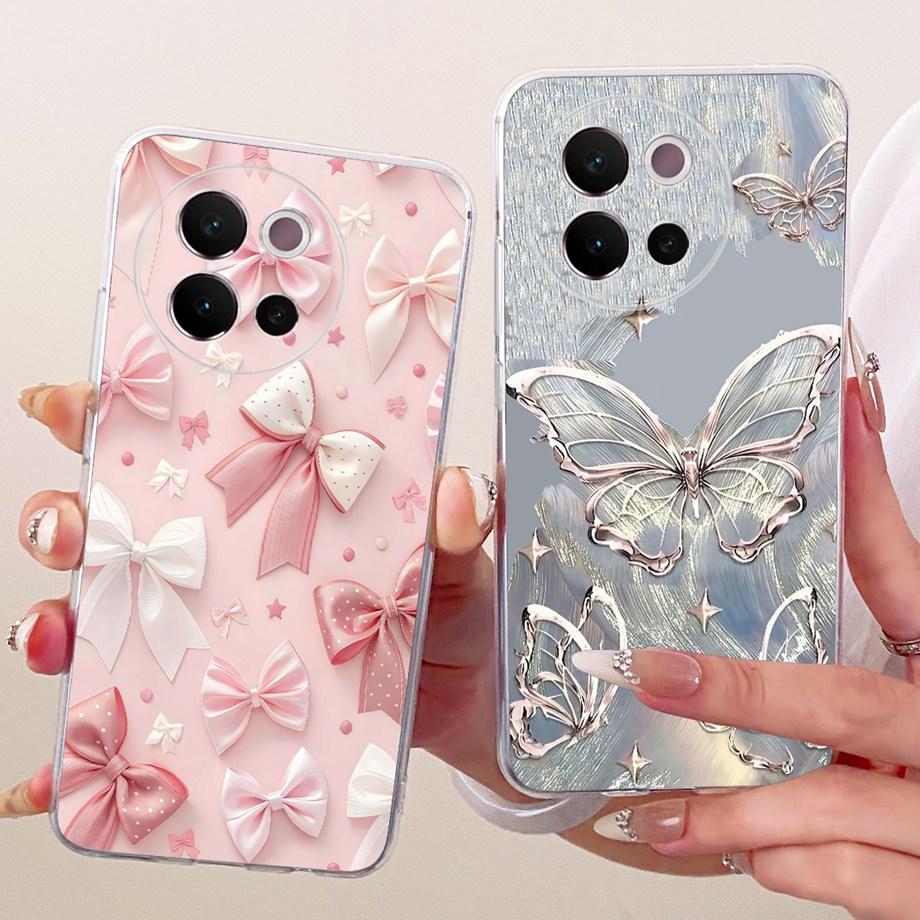 For Vivo V40 Lite 5G Global V40e V40 Pro Phone Case Clear Soft TPU Clear Back Cover Cool Cartoon Luxury Butterfly Flower Funda