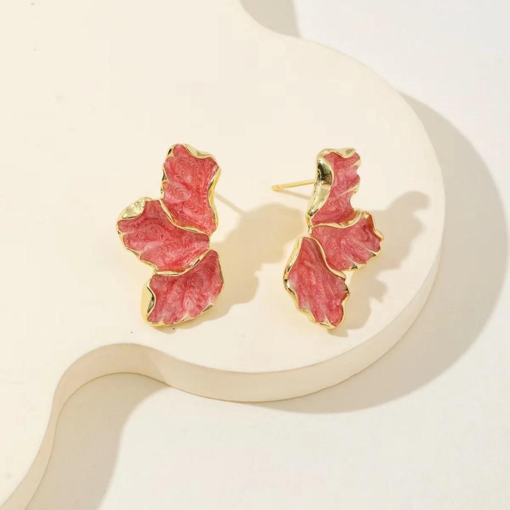 Irregular Metal White Cream Enamel Irregular Petal Flower Earrings for Women Girls Classic Fashion Zircon Gifts Trend