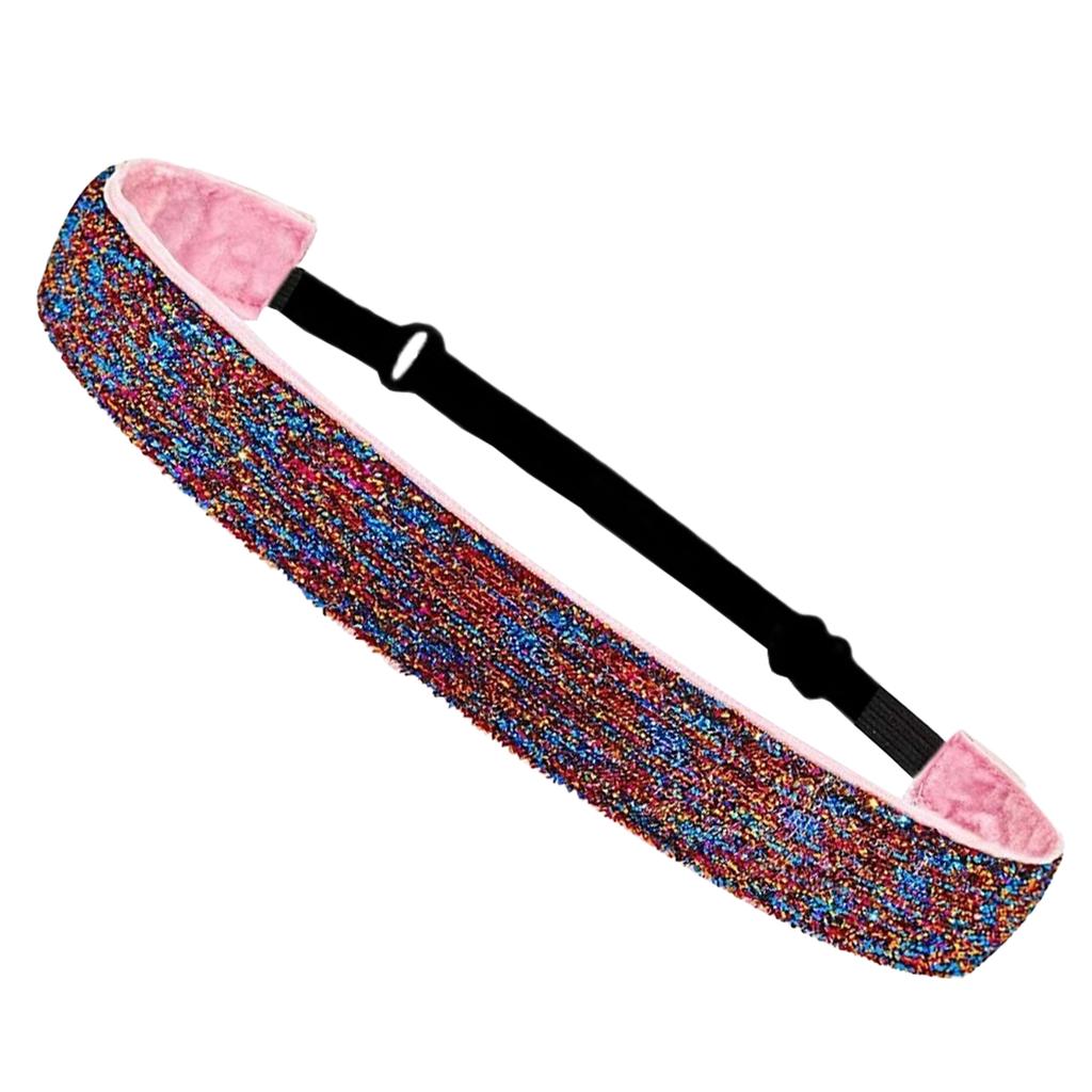 Adjustable Glitter Sequin Headbands for Women, Non Slip Velvet Lined Sports Yoga Hair Bands, Sparkly Elastic Head Wraps for Party Festival Gym Running