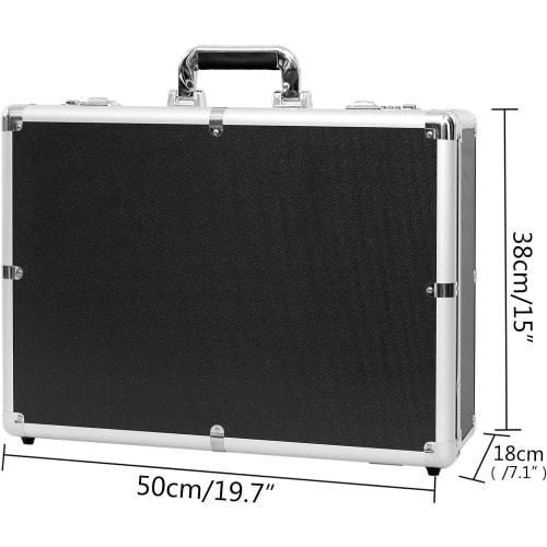 Rxakudedo Large Aluminum Tool Case with Block Cushion and Password Lock, Black, 50cm Long X 18cm Wide X 38cm High, Lightweight, Shockproof, Large Capa