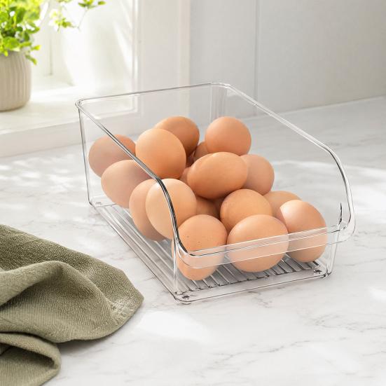 Refrigerator Storage Box, Large Opening Design Transparent Storage Bin, Food-Grade Crisper Box for Kitchen Cabinet Pantry Organization