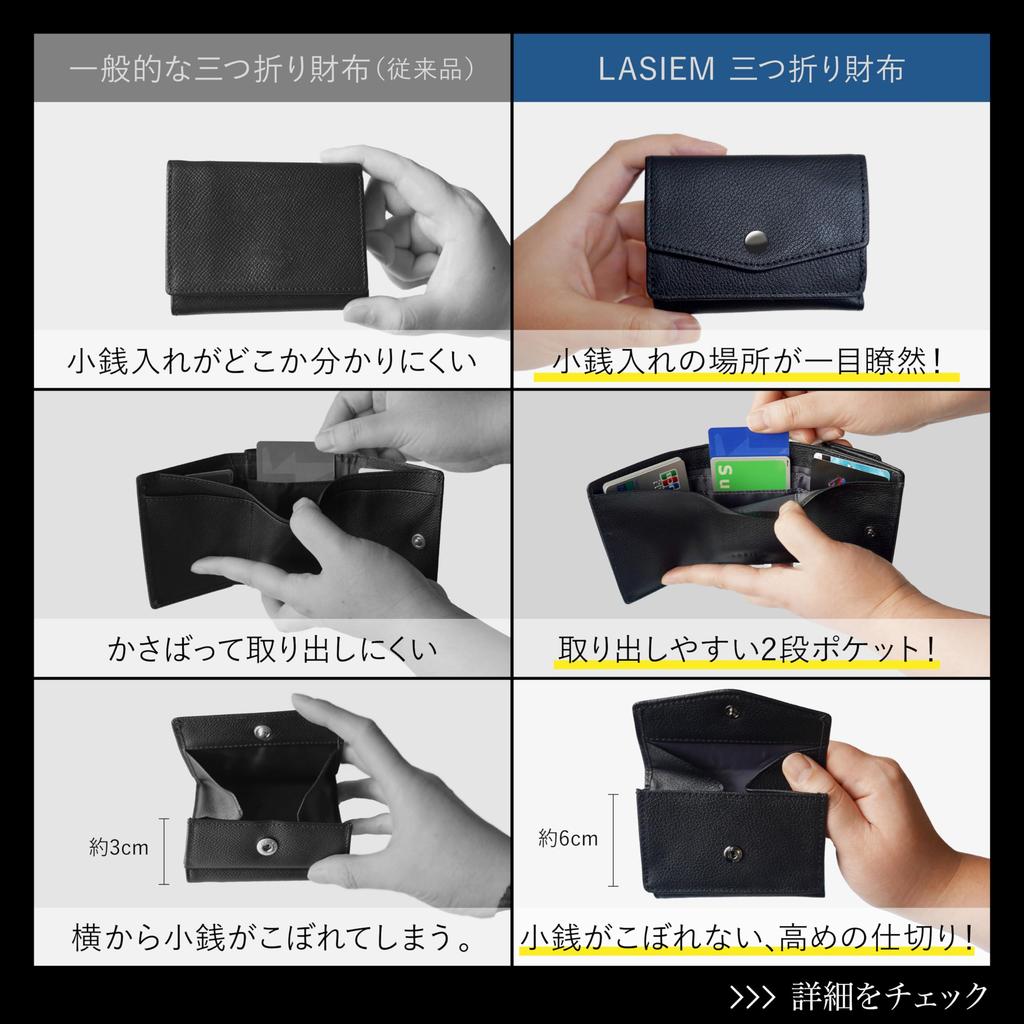 LS LASIEM Mini Folding bills without Compact Genuine Leather Small Wallet with Coin Purse and Card Black Men's Wallet, Tri-fold, "Stores folding"