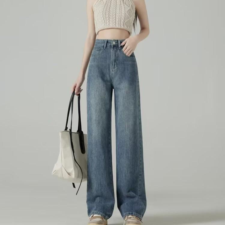 Spring/Summer White Straight-Leg Jeans for Tall Women: Loose, Slimming, Floor-Length Wide-Leg Pants