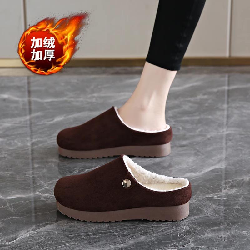 Boken cotton slippers for women to wear in winter, velvet bag head, half drag, one pedal, lazy cotton shoes, non-slip pregnancy
