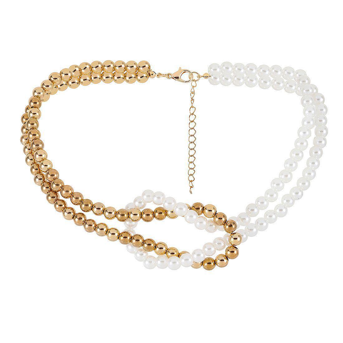 Европейская и американская мода универсальная цепочка на шею простая индивидуальность имитация жемчуга сращивание круглая бусина узловая крест ожерелье