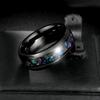 Fashion 8mm Men Stainless Steel Koa Wood Rings Inlay Galaxy Colorful Opal Rings For Men Wedding Engagement Band Jewelry Gift