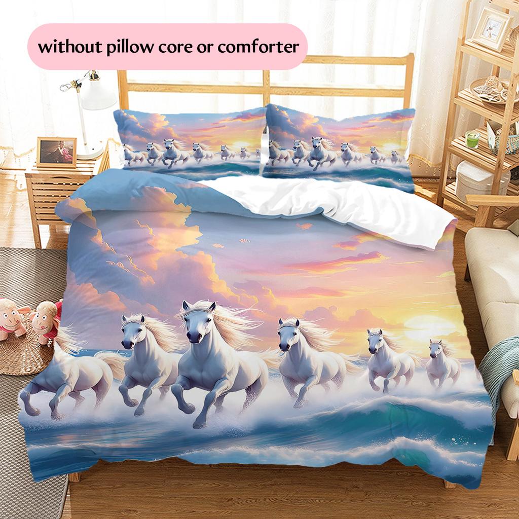 1PC Horse Bedding Quilt Set Quilt Cover Pillowcase Home Decoration Birthday Gift (1 * duvet cover + 15 * pillowcase, without core)