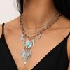 Pack of 2 Ethnic Turquoise Feather Chokers with Antique Alloy Finish Adjustable Length Bohemian Fashion Accessories