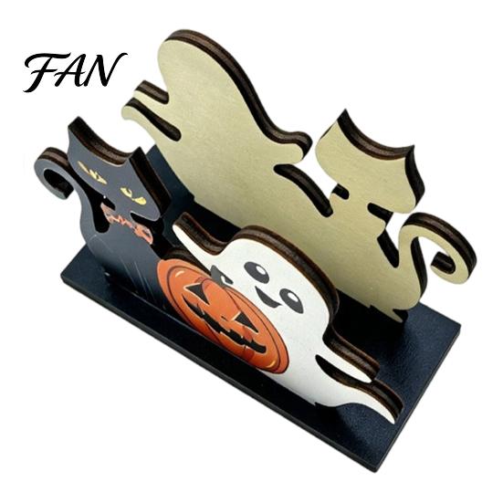 Festive Desktop Storage Ornament Halloween Ghost Wooden Napkin Holder, Cute Paper Towel Decorative Cartoon Tray Stand, Freestanding Tissue Dispenser