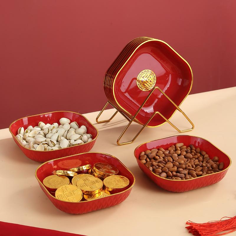 House Warming Fruit Plate Festive Red Wedding Wedding Plate Wedding Wedding New Home Entry Chinese New Year Dried Fruit Plate Fruit Plate