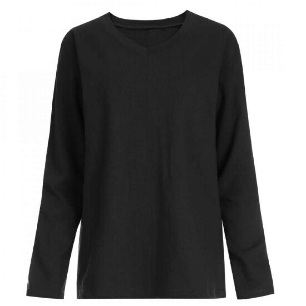 Shop Women Tail Plain V Neck Long sleeVe T shirT Dai Wsh 1056 Black