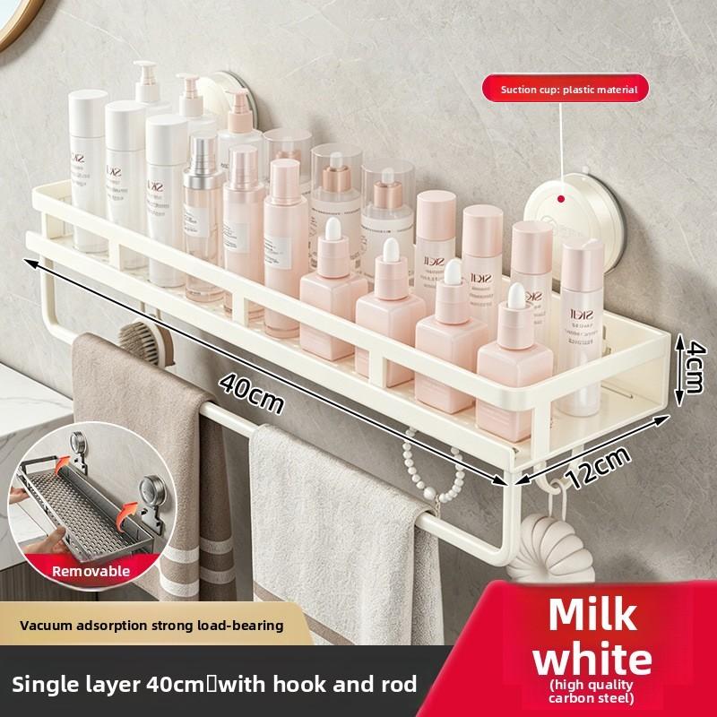 Wall Mount Suction Cup Towel Rack With Hooks For Bathroom Shower And Vanity Use