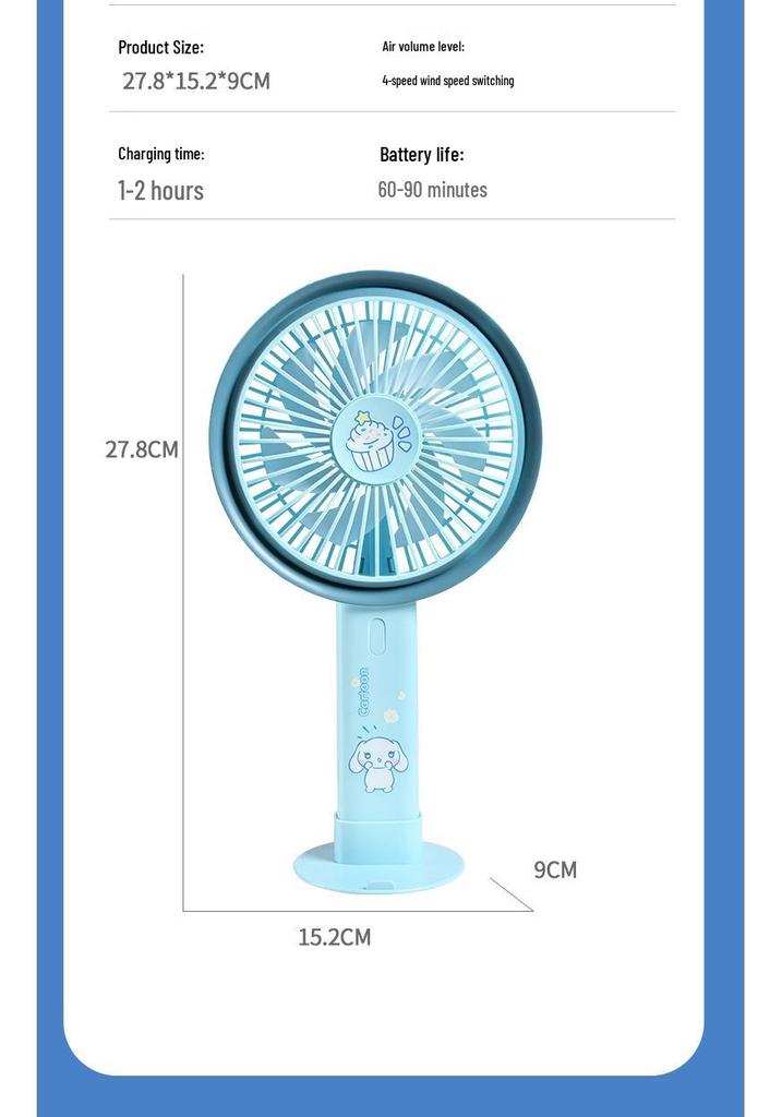 2026 Desktop & Handheld Cartoon Fan with Multi-Speed and Phone Holder – Large Brushless Strong Wind Model