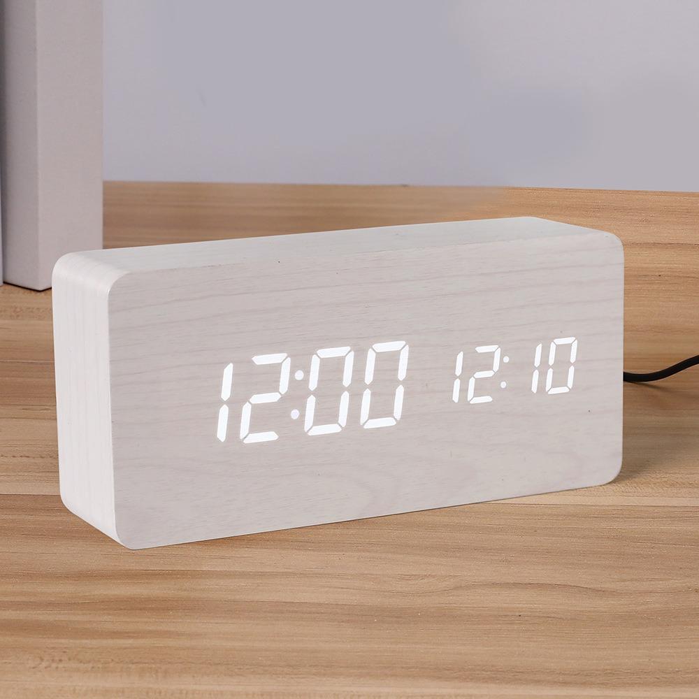 Wooden Digital Alarm Clock,LED Clock with Time, Date,Temperature, Digital Desktop Clock Bedroom Tabletop Led Watch NZ002