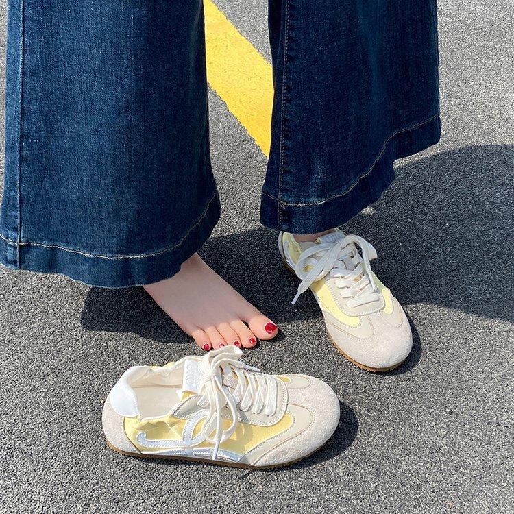 

Soft leather version~ Ballet training shoes women s retro flat bottom soft sole round head versatile color matching Forrest Gump shoes sports and leis 35