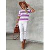 Short Sleeve Striped T-Shirt, Crew Neck Casual Top For Summer & Spring, Women's Clothing