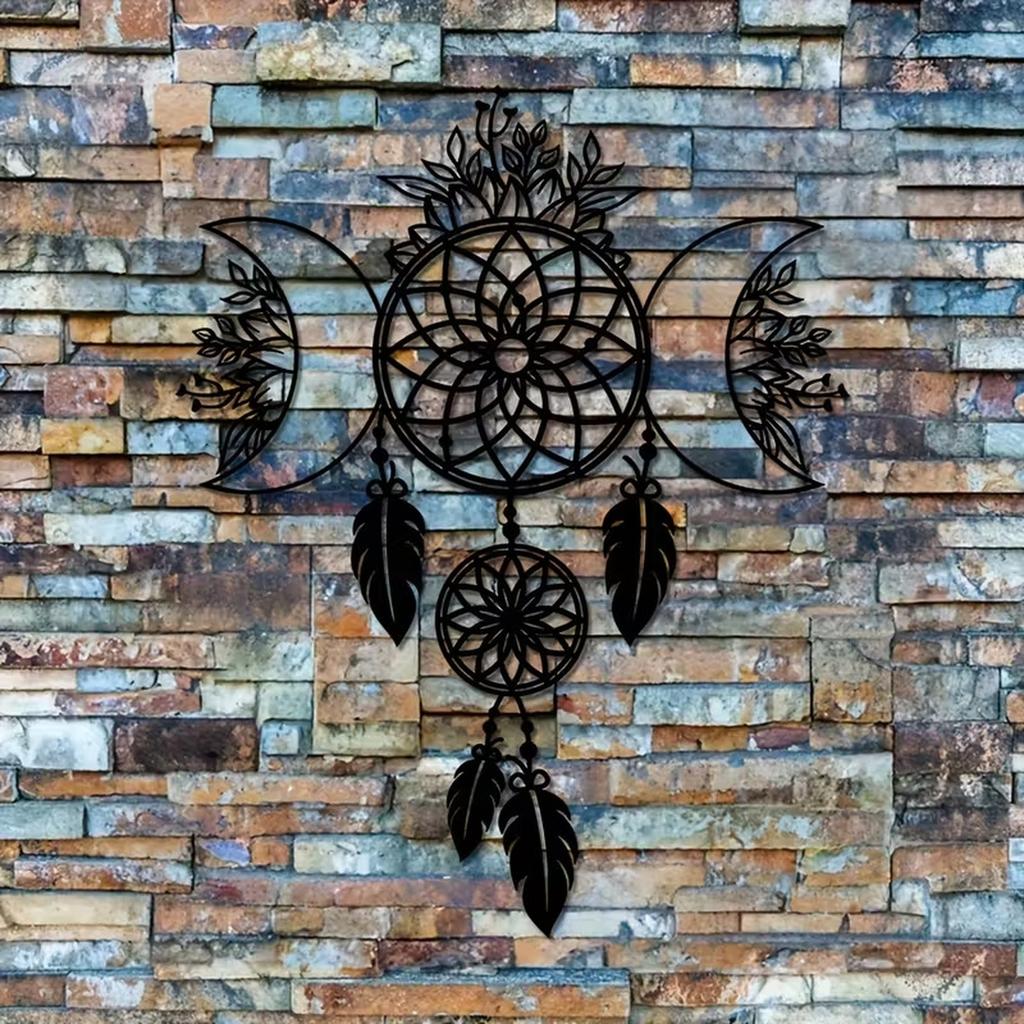 Metal Wall Art Dreamcatcher with Moon Phases Decorative Hanging Sculpture for Modern Minimalist Home and Office Wall Decoration