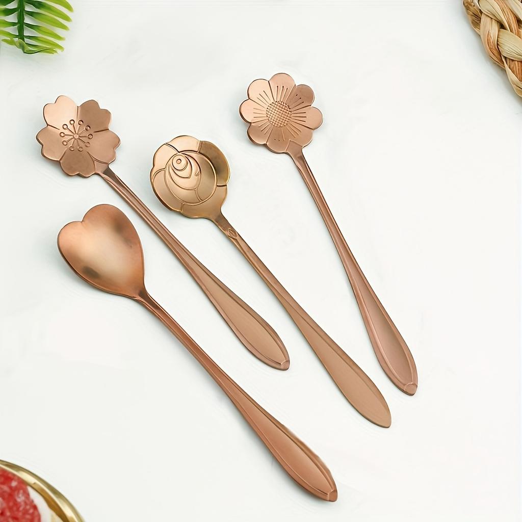 4/8pcs Stainless Steel Cherry Blossom Spoon Coffee Spoon Dessert Spoon