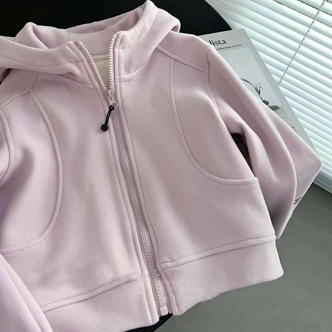 Девочковая осенне-зимняя приталенная флисовая куртка с капюшоном - Детский стиль школьной формы 160 cm розовый