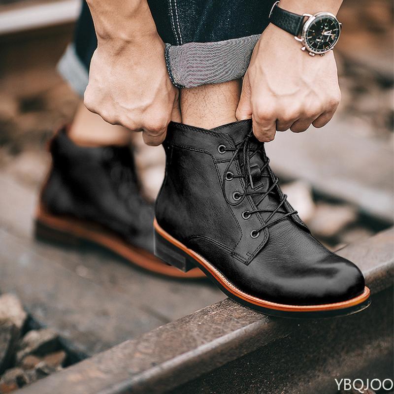 Trendy new Men's workwear boots Retro Fashion Comfort Leather Boots casual Versatile motorcycle boot Male lace up shoes Zapatos