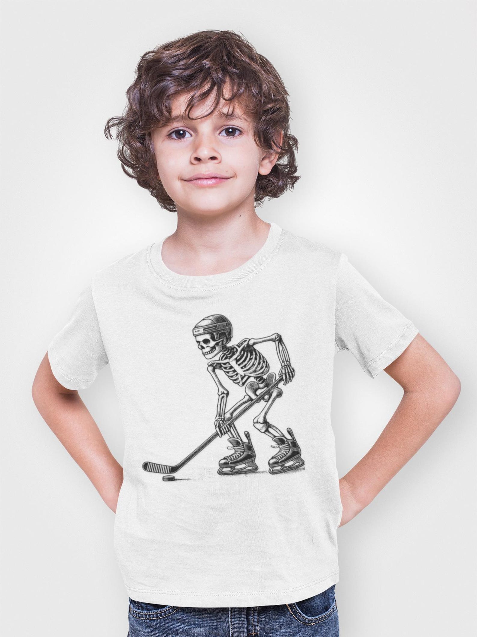 Skeleton Hockey Player kids tee | Skull Hockey Illustration S