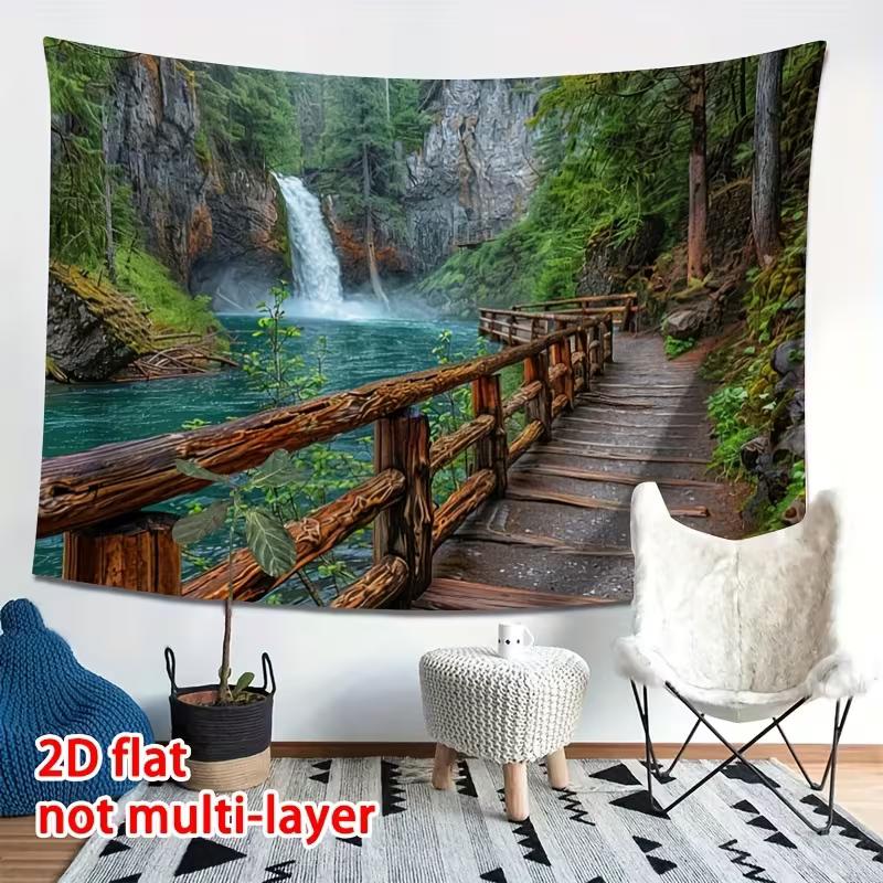 2D Turquoise River Waterfall Tapestry Nature Scenery Photography Background
