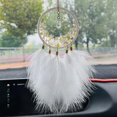 Car Pendant Feather Crystal Stone Dreamcatcher Car Hanging Decoration Rearview Mirror Hanging Decoration Ladies Car Decorations Finished Products