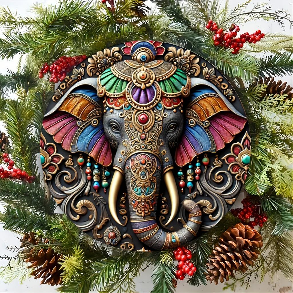 Vintage Indian Elephant Metal Round Tin Sign - Unique Wall Hanging Decor for Living Room, Home, Garden